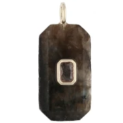 Pendente rettangolare 34x15 mm con pietra semipreziosa e zirconi - Labradorite - Giallo o Cristallo