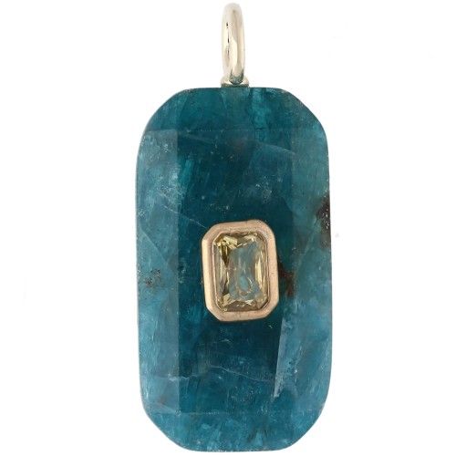Pendente rettangolare 34x15 mm con pietra semipreziosa e CZ - Apatite - Giallo o Cristallo