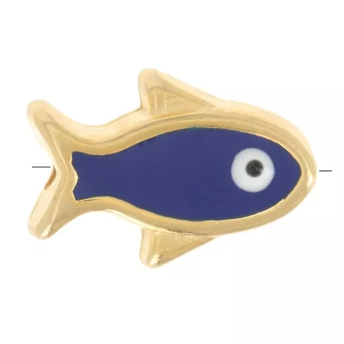 Perla di pesce in resina epossidica occhio fortunato 12x8 mm - Blu marino - Dorato x1