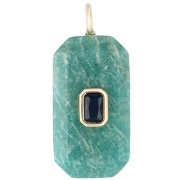 Pendente rettangolare 34x15 mm con pietra semipreziosa e zirconi - Amazzonite - Blu