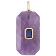 Pendente rettangolare 34x15 mm con pietra semipreziosa e zirconi - Ametista - Blu