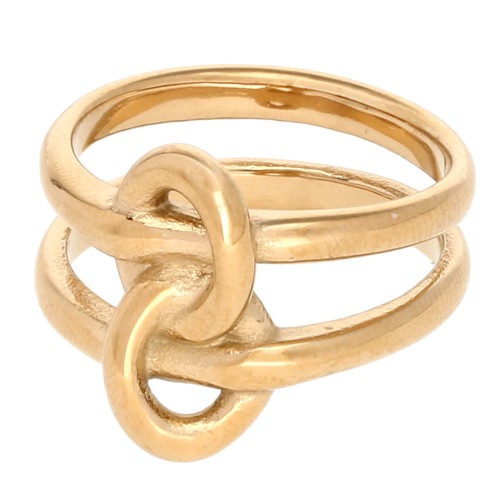 Anello a doppio cerchio intrecciato - Misura 57 - Acciaio inossidabile 304 Dorato x1