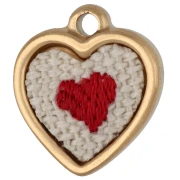 Ciondolo a forma di cuore ricamato 16x14 mm - motivo a cuore - Acciaio inossidabile 304 Dorato x1