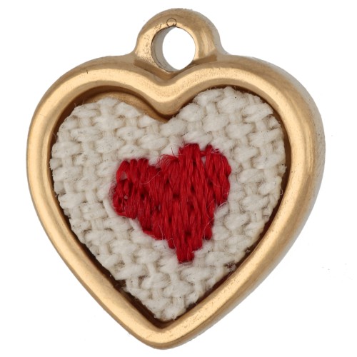 Ciondolo a forma di cuore ricamato 16x14 mm - motivo a cuore - Acciaio inossidabile 304 Dorato x1