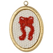 Pendente ovale ricamato 26x18 mm - motivo a fiocco - Acciaio inossidabile 304 Dorato x1