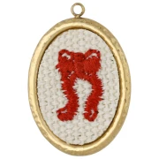 Pendente ovale ricamato 26x18 mm - motivo a fiocco - Acciaio inossidabile 304 Dorato x1