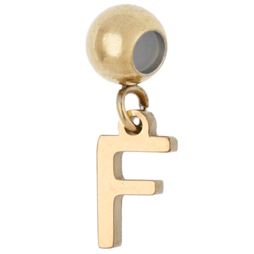 Perla di fermo da 5 mm con ciondolo a forma di lettera F - Acciaio inossidabile 304 Dorato x1