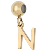 Perla di fermatura da 5 mm con ciondolo a forma di lettera N - Acciaio inossidabile 304 Dorato x1