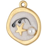 Ciondolo rotondo di forma irregolare 20x16 mm - motivo a stella - Acciaio inossidabile 304 Dorato - Bianco