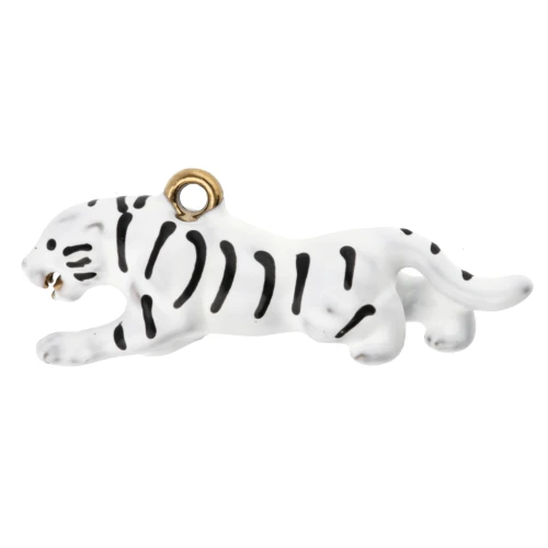 Ciondolo a forma di tigre 12x32 mm con resina epossidica - Acciaio inossidabile 304 Dorato - Bianco x1