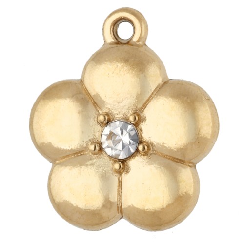 Ciondolo a forma di fiore da 9,5 mm con strass - Acciaio inossidabile 304 Dorato x1