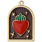 Pendente a forma di arco 21x14 mm con motivo Ex-voto e resina epossidica - Acciaio inossidabile 304 Dorato - Marrone