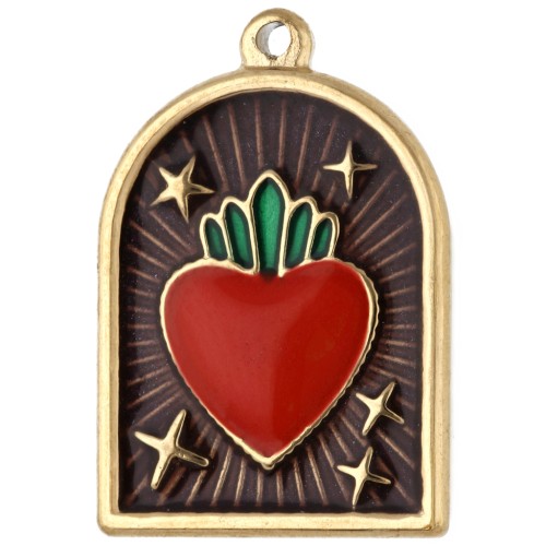 Pendente a forma di arco 21x14 mm con motivo Ex-voto e resina epossidica - Acciaio inossidabile 304 Dorato - Marrone