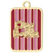 Ciondolo rettangolare 16,5x11 mm - Ciao Bella - Acciaio inossidabile 316L Dorato - Rosso - Rosa