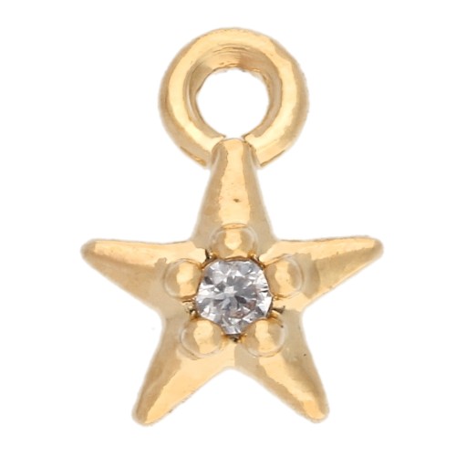 Mini ciondolo a forma di stella con ossido di zirconio 6x4,5 mm - Dorato con oro fino - Cristallo x1
