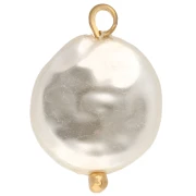 Pendente rotondo irregolare effetto madreperla con stella, 17x12 mm, bianco - Dorato con oro fino x1
