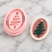 Tagliabiscotti ovale 25x18 mm - motivo albero di Natale - in polimero biodegradabile - Beige x1