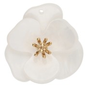 Bianco - Pendenti a forma di fiore in rilievo da 30 mm in acrilico - Acciaio inossidabile Dorato - Bianco marmorizzato x2 Pendenti a forma di fiore in rilievo da 30 mm in acrilico - Acciaio inossidabile Dorato - Bianco marmorizzato x2