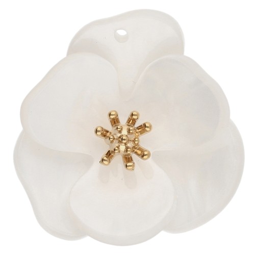 Pendenti a forma di fiore in rilievo da 30 mm in acrilico - Acciaio inossidabile Dorato - Bianco marmorizzato x2
