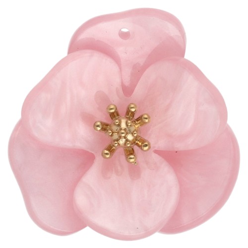 Pendenti a forma di fiore in rilievo da 30 mm in acrilico, acciaio inossidabile Dorato, rosa chiaro marmorizzato x2