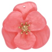 Pendenti a forma di fiore in rilievo da 30 mm in acrilico - Acciaio inossidabile Dorato - Corallo marmorizzato x2