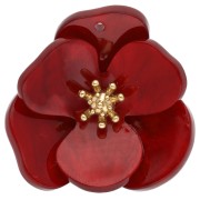 Pendenti a forma di fiore in rilievo da 30 mm in acrilico - Acciaio inossidabile Dorato - Rosso marmorizzato x2