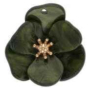 Pendenti a forma di fiore in rilievo da 30 mm in acrilico - Acciaio inossidabile Dorato - Colore kaki marmorizzato x2