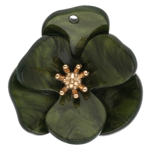 Pendenti a forma di fiore in rilievo da 30 mm in acrilico - Acciaio inossidabile Dorato - Colore kaki marmorizzato x2