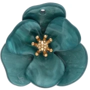 Pendenti a forma di fiore in rilievo da 30 mm in acrilico - Acciaio inossidabile Dorato - Blu marmorizzato x2