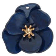 Pendenti a forma di fiore in rilievo da 30 mm in acrilico - Acciaio inossidabile Dorato con effetto marmorizzato blu reale x2