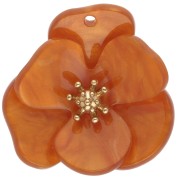 Pendenti a forma di fiore in rilievo da 30 mm in acrilico - Acciaio inossidabile Dorato - Arancione marmorizzato x2