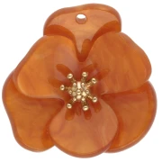 Pendenti a forma di fiore in rilievo da 30 mm in acrilico - Acciaio inossidabile Dorato - Arancione marmorizzato x2