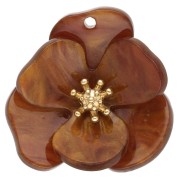 Pendenti a forma di fiore in rilievo da 30 mm in acrilico - Acciaio inossidabile Dorato - Marrone marmorizzato x2