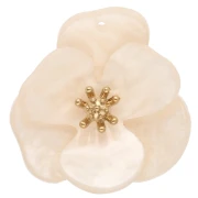 Pendenti a forma di fiore in rilievo da 30 mm in acrilico - Acciaio inossidabile Dorato - Beige marmorizzato x2