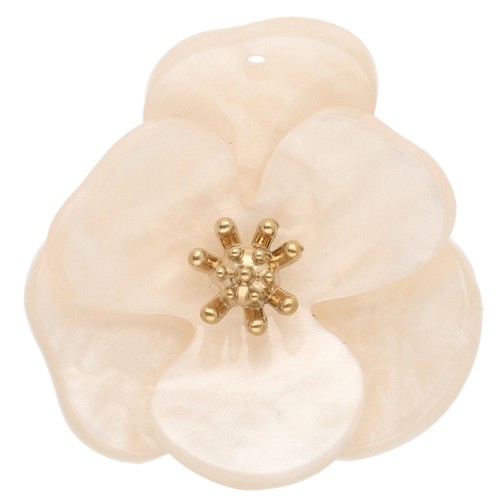 Pendenti a forma di fiore in rilievo da 30 mm in acrilico - Acciaio inossidabile Dorato - Beige marmorizzato x2