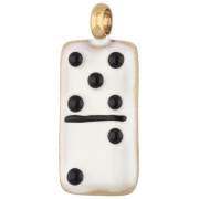 Ciondolo a forma di domino 18x7,5 mm con resina epossidica - Acciaio inossidabile 304 Dorato - Bianco - Nero|raw }}