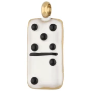 Ciondolo a forma di domino 18x7,5 mm con resina epossidica - Acciaio inossidabile 304 Dorato - Bianco - Nero