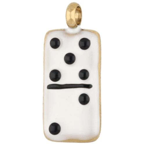Ciondolo a forma di domino 18x7,5 mm con resina epossidica - Acciaio inossidabile 304 Dorato - Bianco - Nero