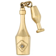 Pendente a forma di bottiglia di champagne e calice 25x11 mm - Acciaio inossidabile 304 Dorato x1