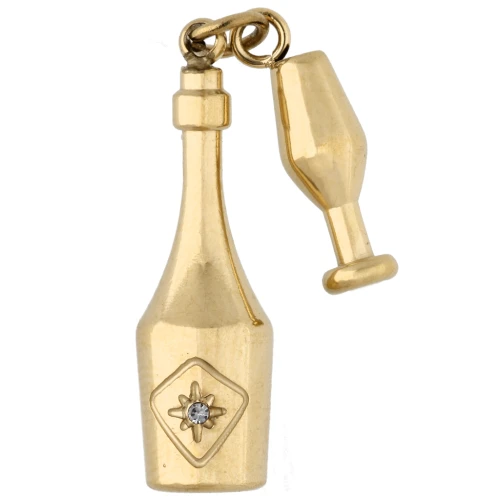 Pendente a forma di bottiglia di champagne e calice 25x11 mm - Acciaio inossidabile 304 Dorato x1