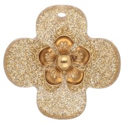dorato - Pendenti a forma di fiore da 26 mm in acrilico - Acciaio inossidabile dorato - Dorato con Brillantini x2 Pendenti a forma di fiore da 26 mm in acrilico - Acciaio inossidabile dorato - Dorato con Brillantini x2