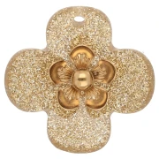 Pendenti a forma di fiore da 26 mm in acrilico - Acciaio inossidabile dorato - Dorato con Brillantini x2