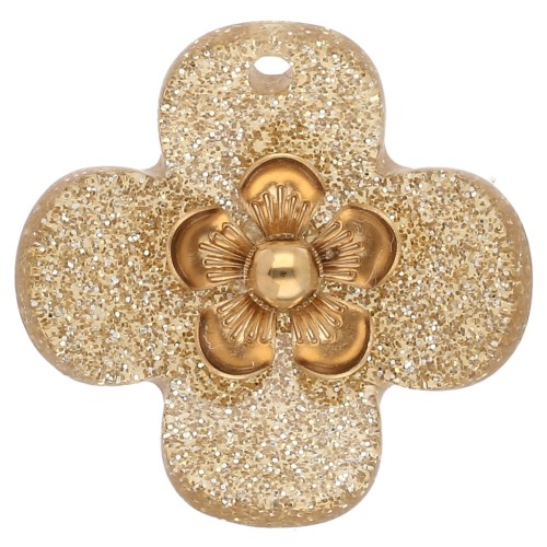 Pendenti a forma di fiore da 26 mm in acrilico - Acciaio inossidabile dorato - Dorato con Brillantini x2
