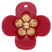 Pendenti a forma di fiore da 26 mm in acrilico - Acciaio inossidabile dorato - Rosso x2
