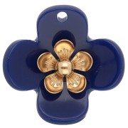 Blu scuro - Pendenti a forma di fiore da 26 mm in acrilico - Acciaio inossidabile dorato - Blu scuro x2 Pendenti a forma di fiore da 26 mm in acrilico - Acciaio inossidabile dorato - Blu scuro x2