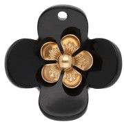 Nero - Pendenti a forma di fiore da 26 mm in acrilico - Acciaio inossidabile dorato - Nero x2 Pendenti a forma di fiore da 26 mm in acrilico - Acciaio inossidabile dorato - Nero x2