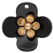 Pendenti a forma di fiore da 26 mm in acrilico - Acciaio inossidabile dorato - Nero x2
