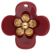 Pendenti a forma di fiore da 26 mm in acrilico - Acciaio inossidabile Dorato - Bordeaux x2