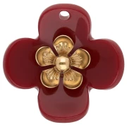 Pendenti a forma di fiore da 26 mm in acrilico - Acciaio inossidabile Dorato - Bordeaux x2
