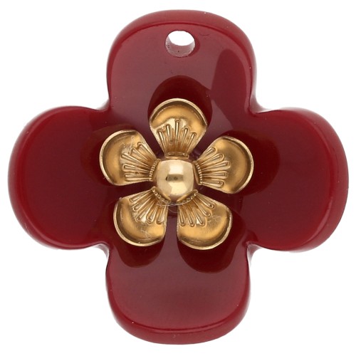 Pendenti a forma di fiore da 26 mm in acrilico - Acciaio inossidabile Dorato - Bordeaux x2